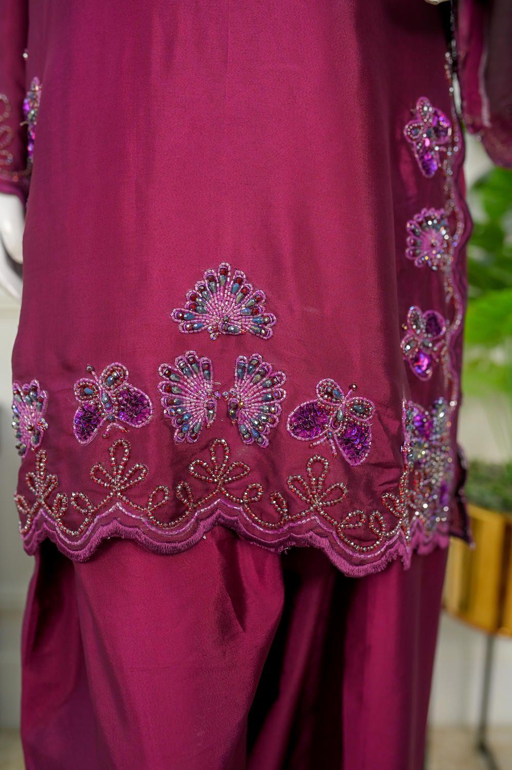 Plum – Embroidered Silk Formal Ensemble