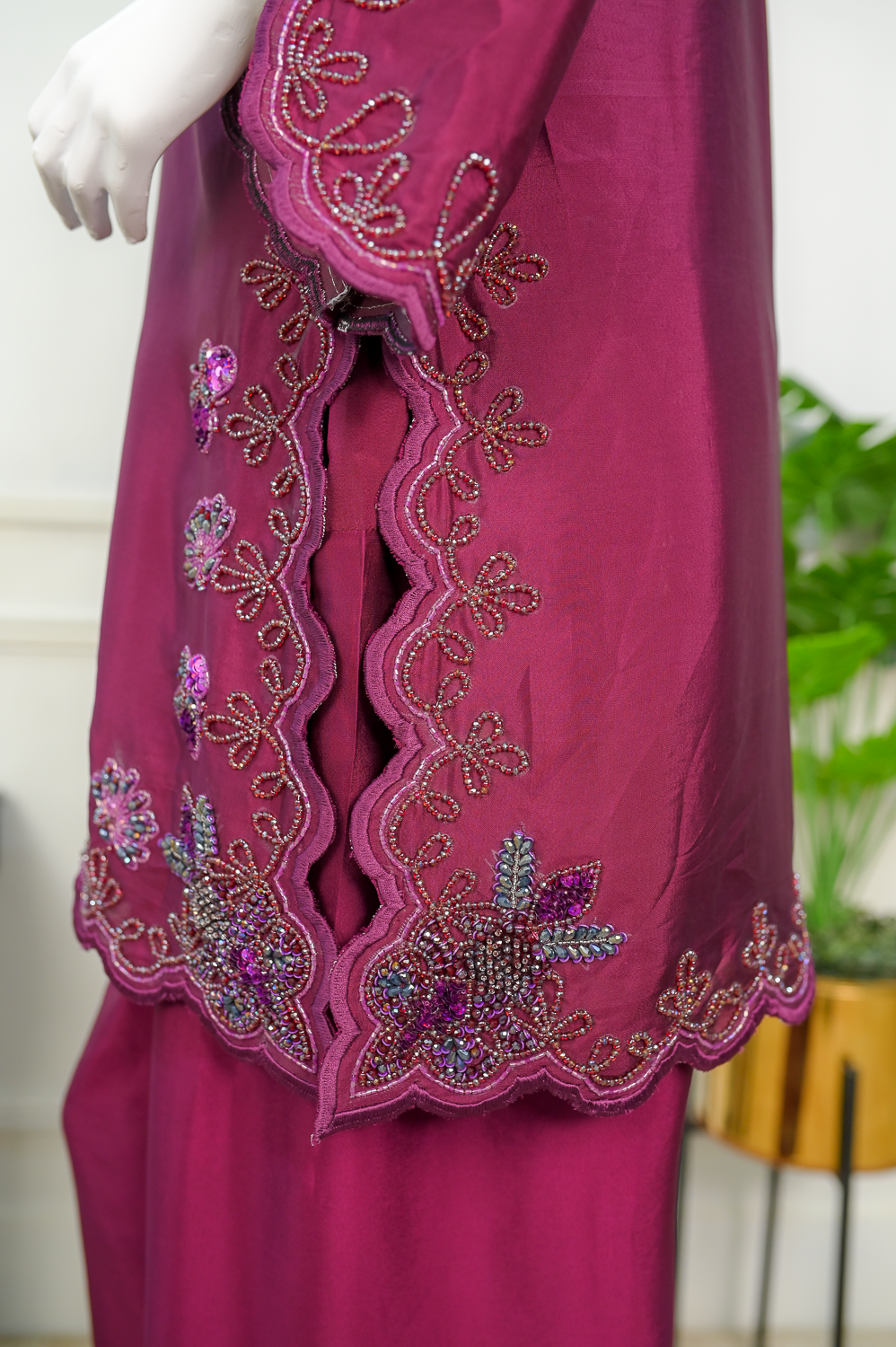 Plum – Embroidered Silk Formal Ensemble