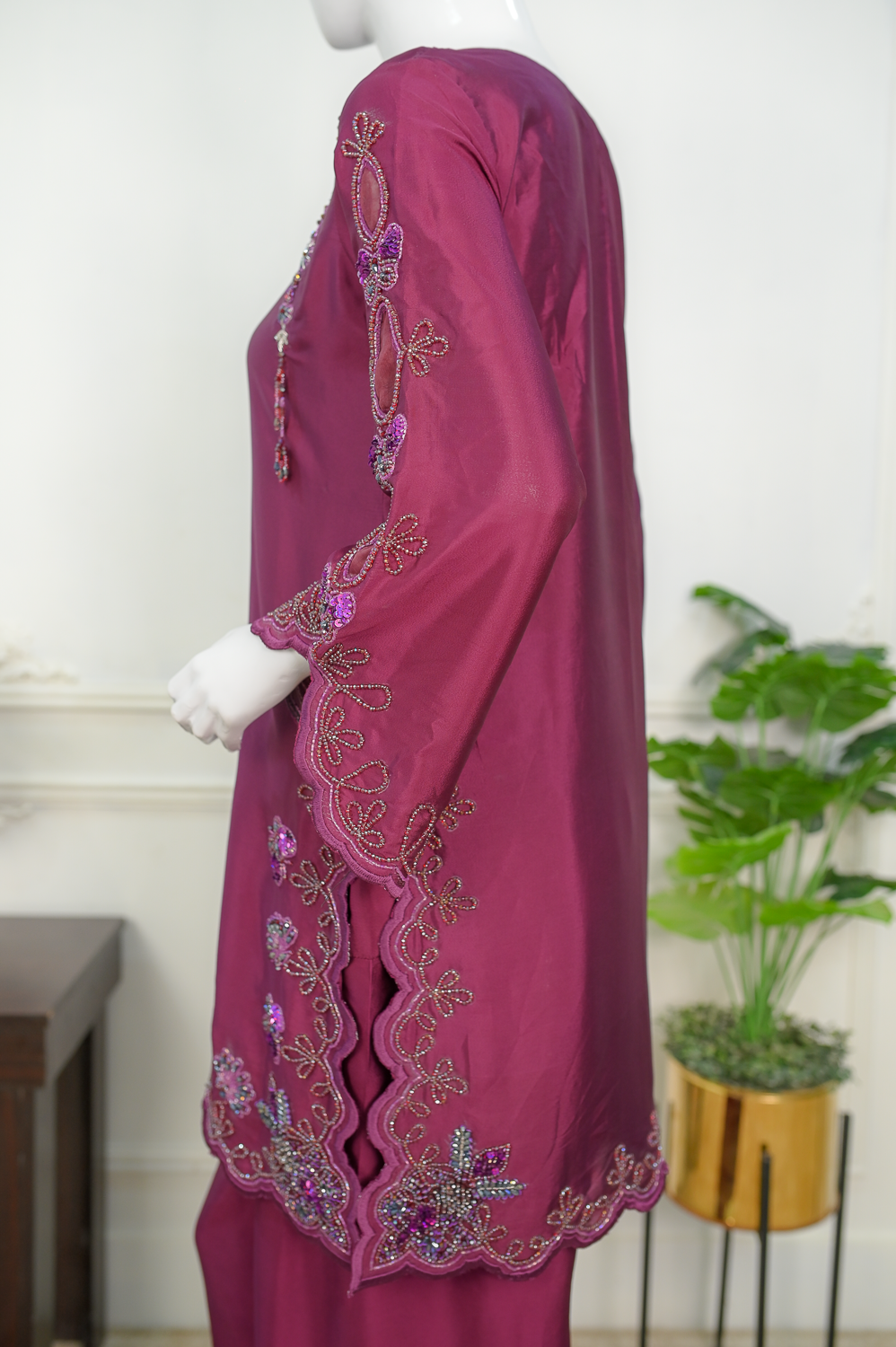 Plum – Embroidered Silk Formal Ensemble