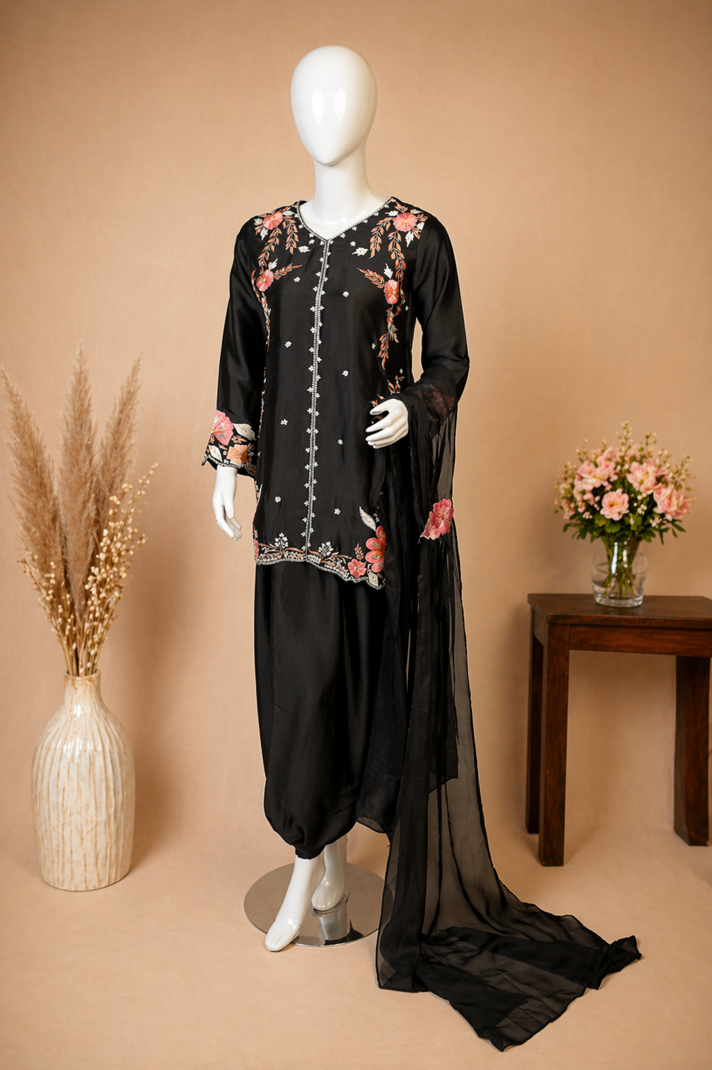Dark Muse – Hand-Embroidered Sheesha Silk Set